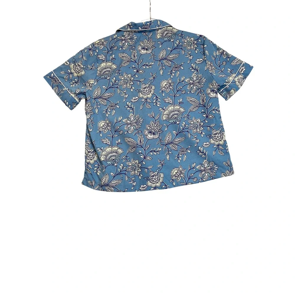Rachel Zoe Blue Floral Button Front Pajama Top Short Sleeve XL